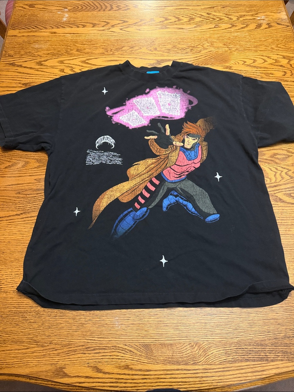 Graphic Black Men's Tee with Retro Space Hero Print